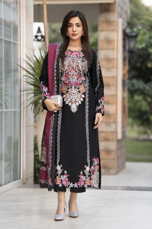 Zaiwa 3pc Viscose Embroidered Shirt Suit with Printed Dupatta ZWL14