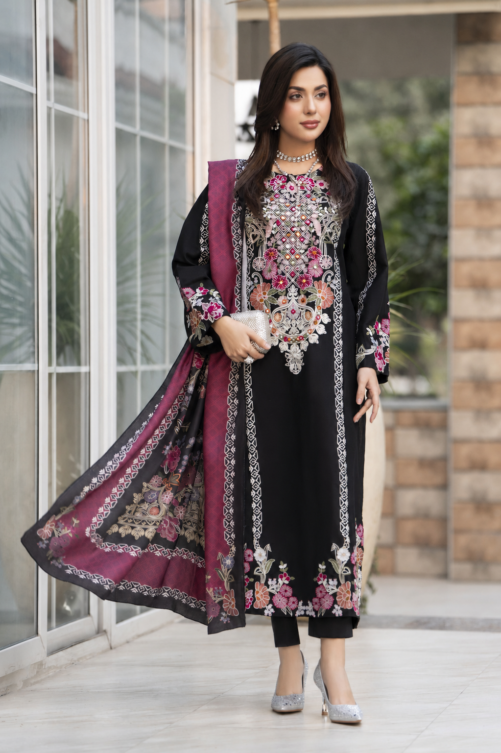 Zaiwa 3pc Viscose Embroidered Shirt Suit with Printed Dupatta ZWL14