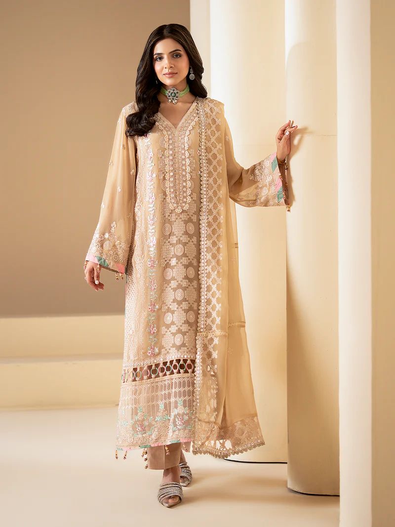 Sakeena Noire Embroidered Chiffon 3 Piece Suit – NSH1