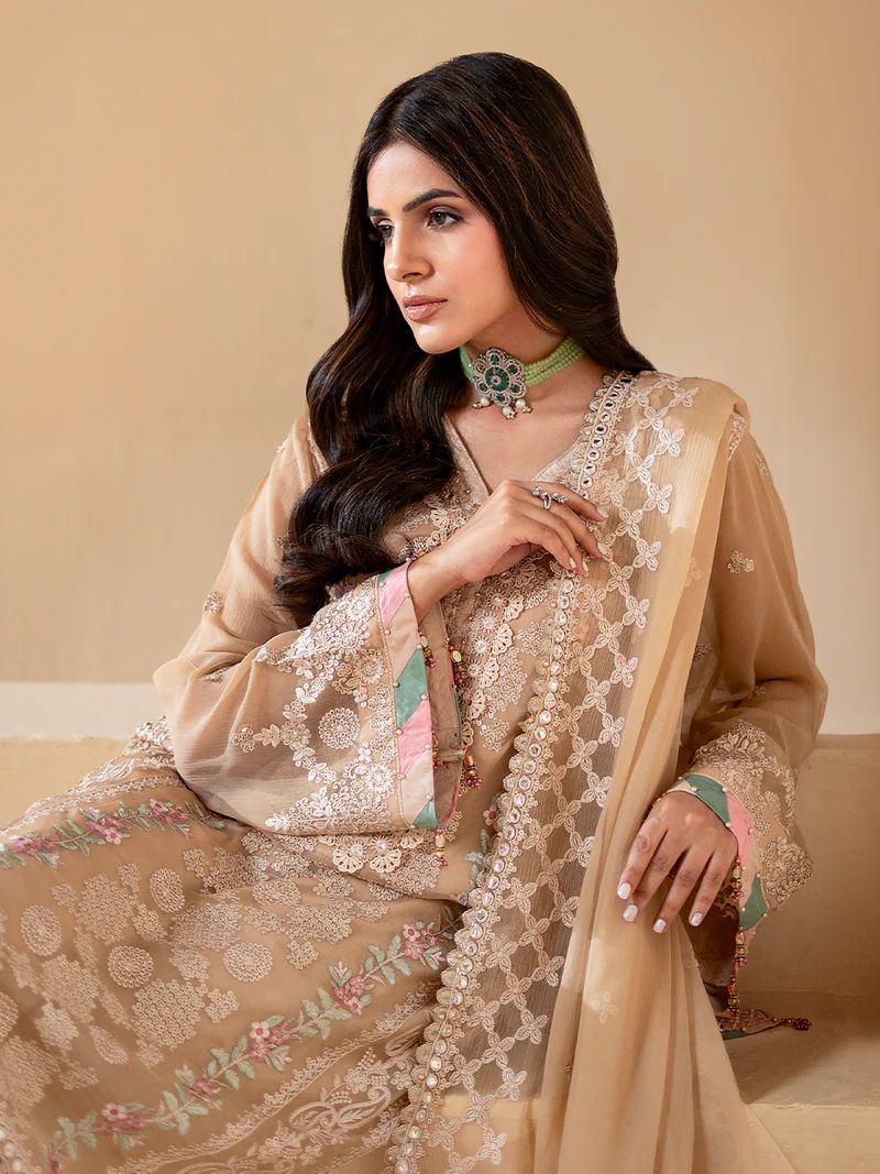 Sakeena Noire Embroidered Chiffon 3 Piece Suit – NSH1