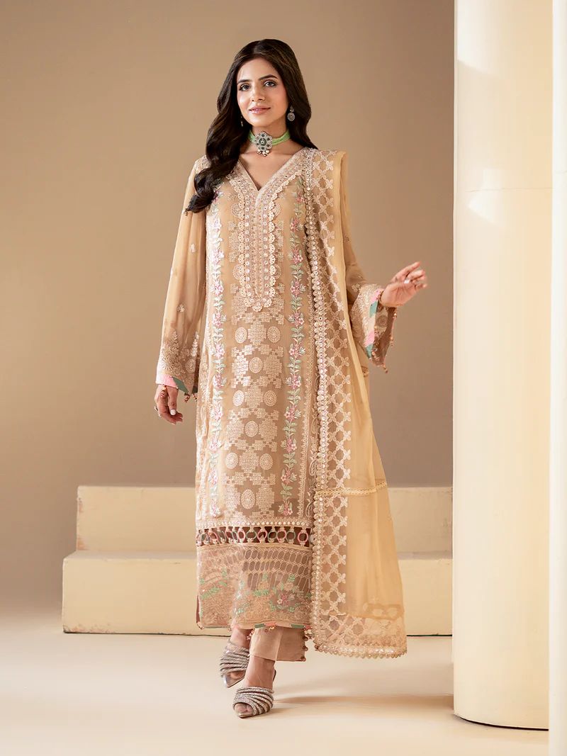 Sakeena Noire Embroidered Chiffon 3 Piece Suit – NSH1