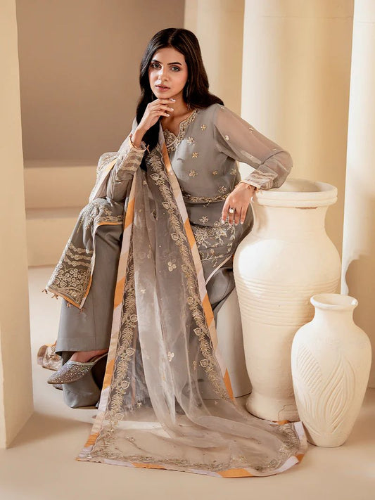 Sakeena Noire Embroidered Chiffon 3 Piece Suit – NSH2