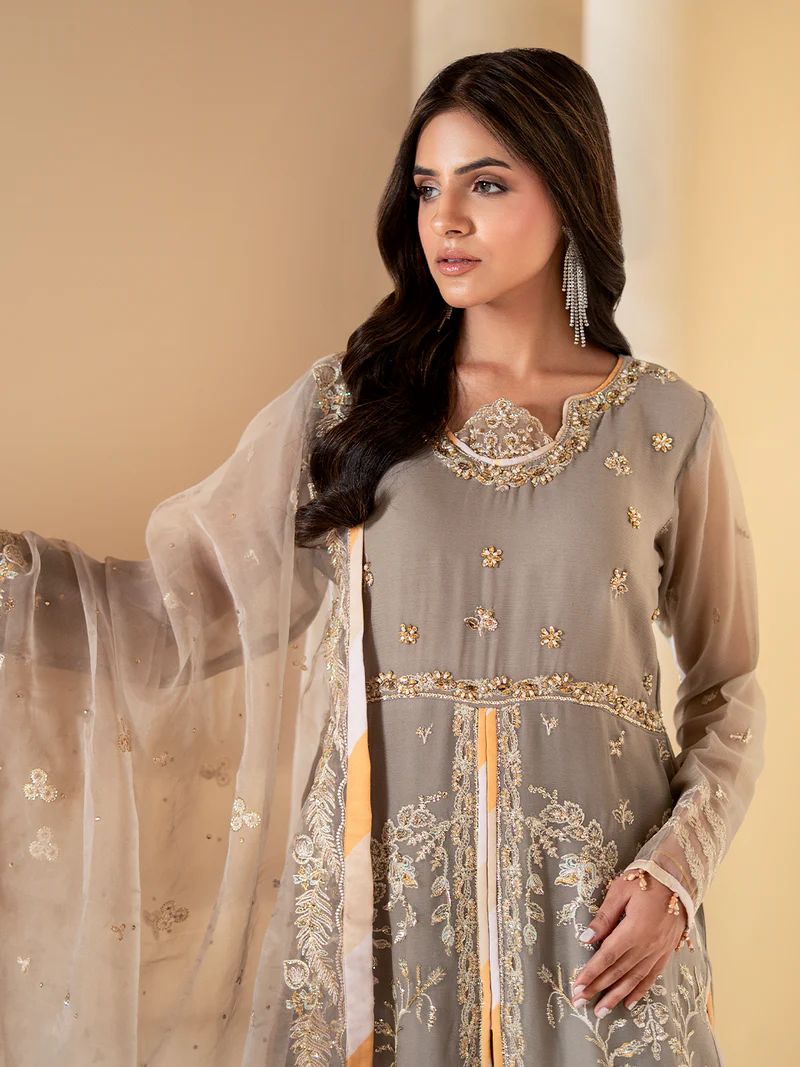 Sakeena Noire Embroidered Chiffon 3 Piece Suit – NSH2