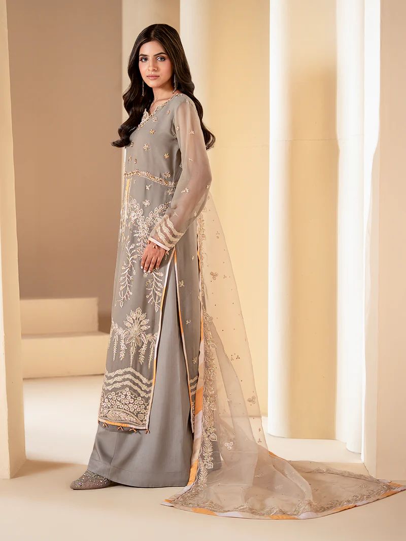 Sakeena Noire Embroidered Chiffon 3 Piece Suit – NSH2