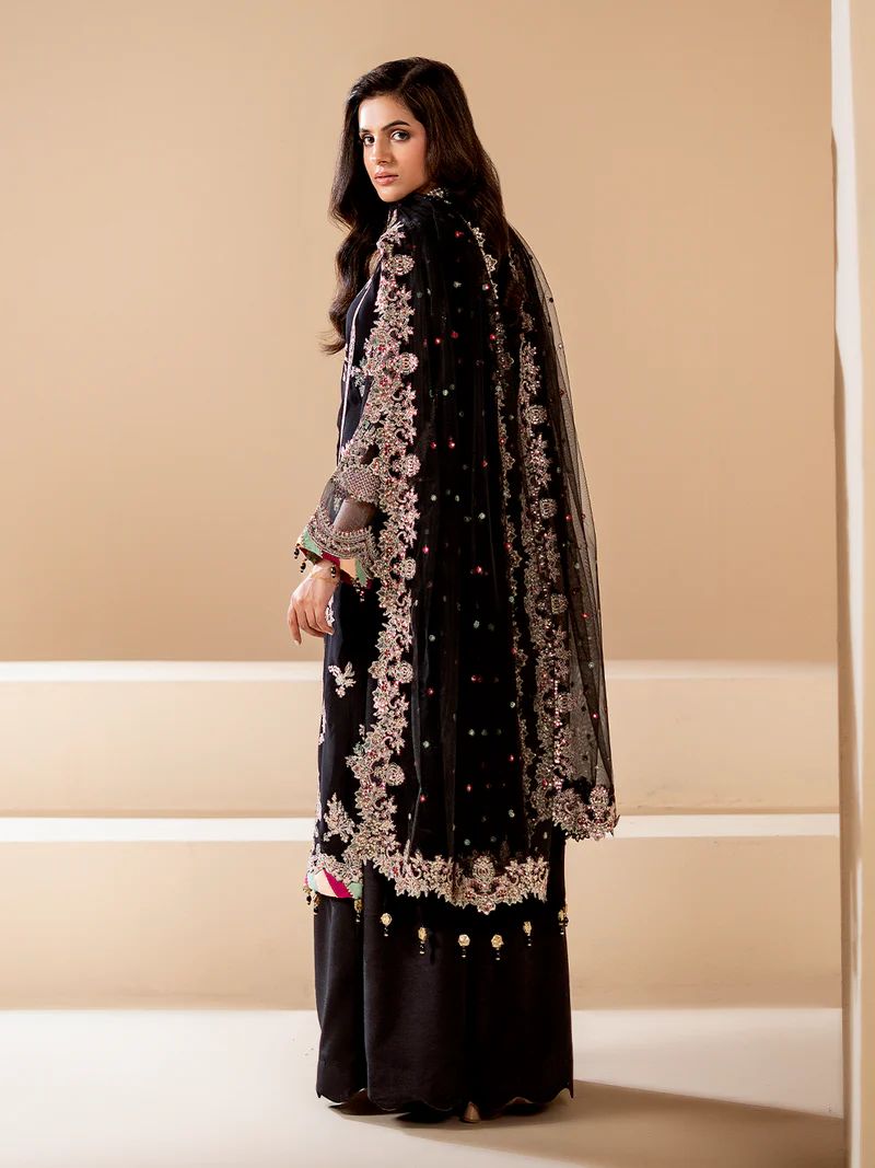 Sakeena Noire Embroidered Chiffon 3 Piece Suit – NSH3