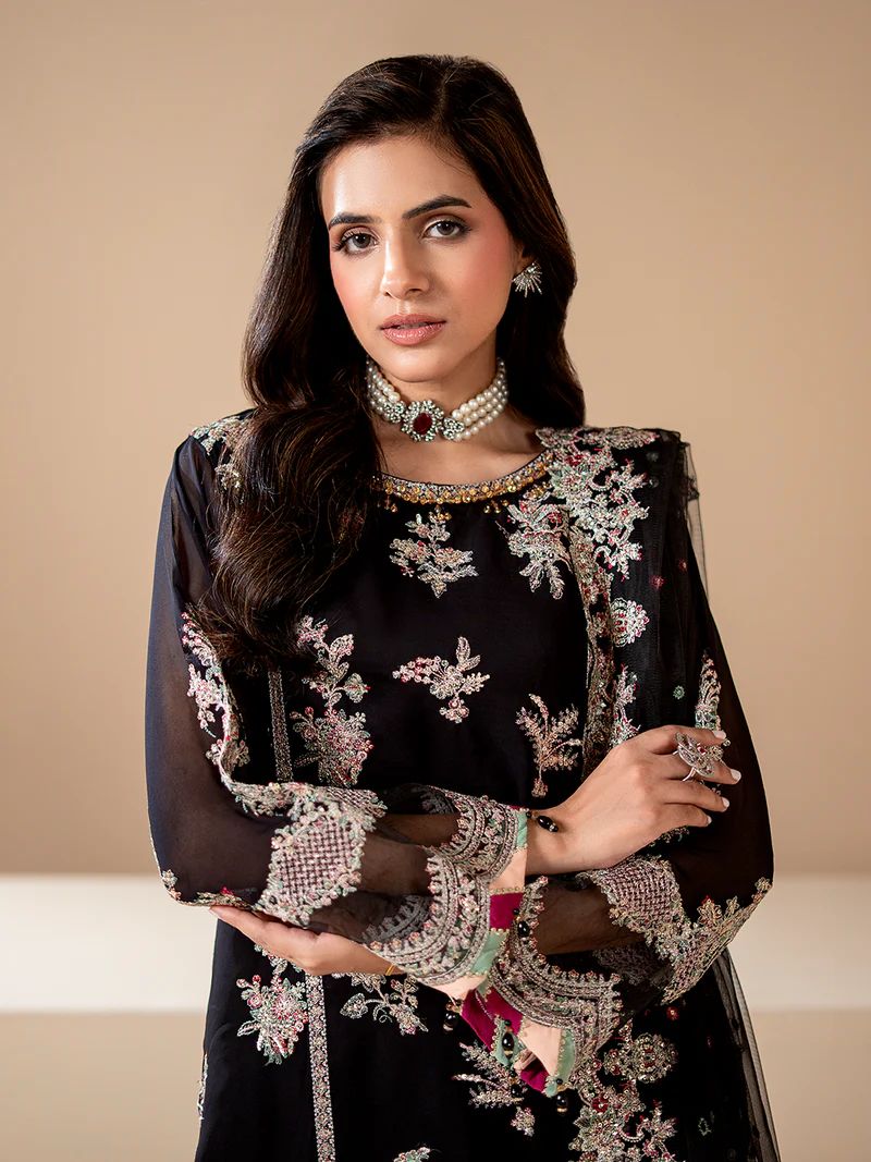 Sakeena Noire Embroidered Chiffon 3 Piece Suit – NSH3