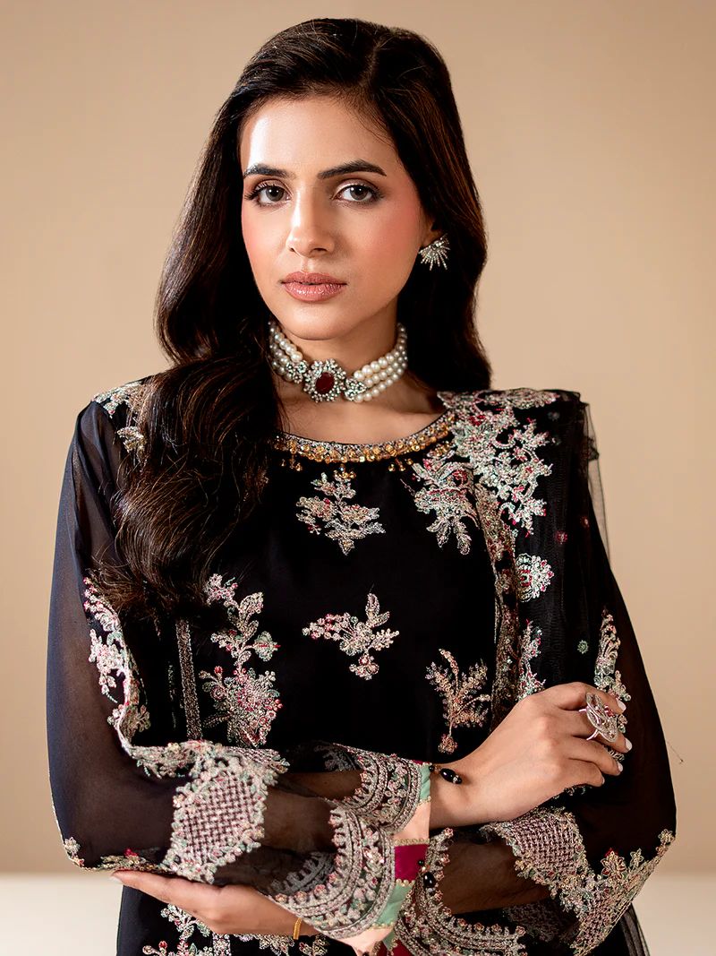 Sakeena Noire Embroidered Chiffon 3 Piece Suit – NSH3