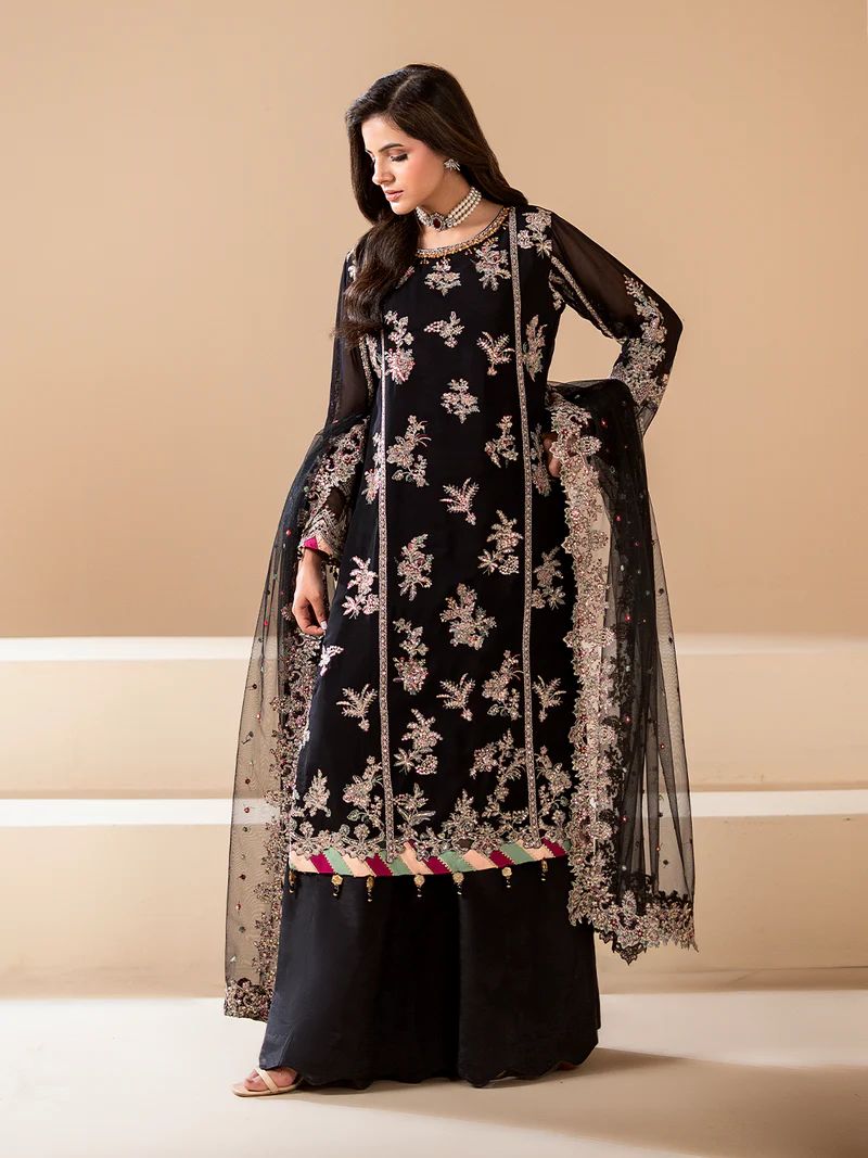 Sakeena Noire Embroidered Chiffon 3 Piece Suit – NSH3