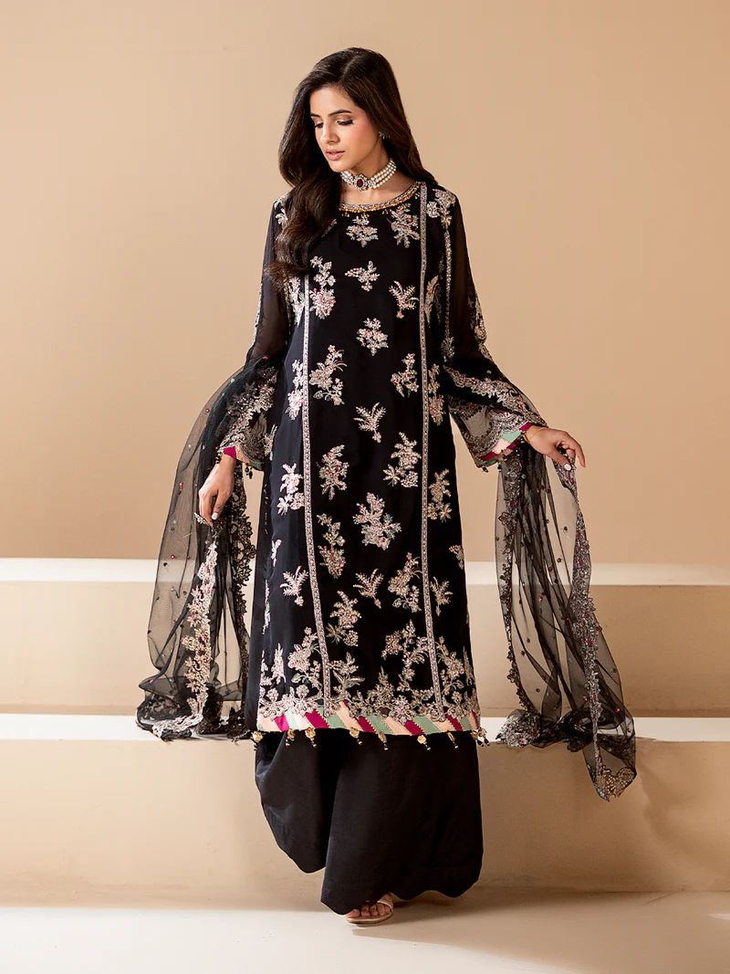 Sakeena Noire Embroidered Chiffon 3 Piece Suit – NSH3