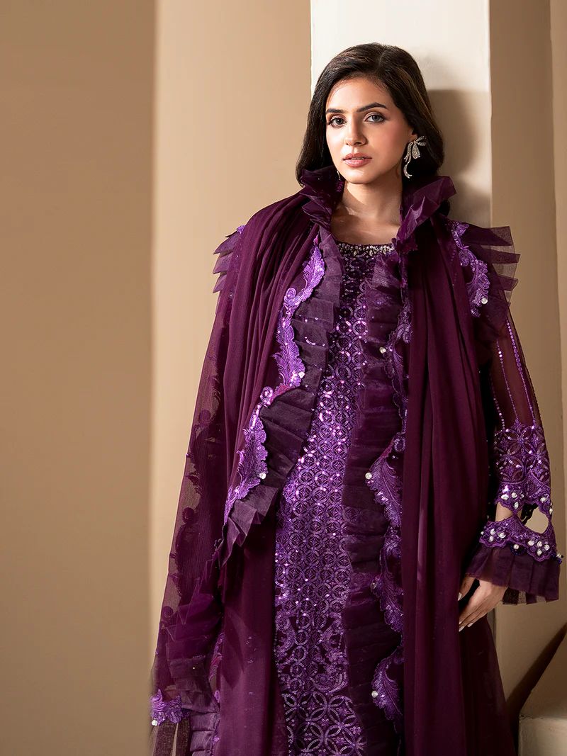 Sakeena Noire Embroidered Chiffon 3 Piece Suit – NSH6