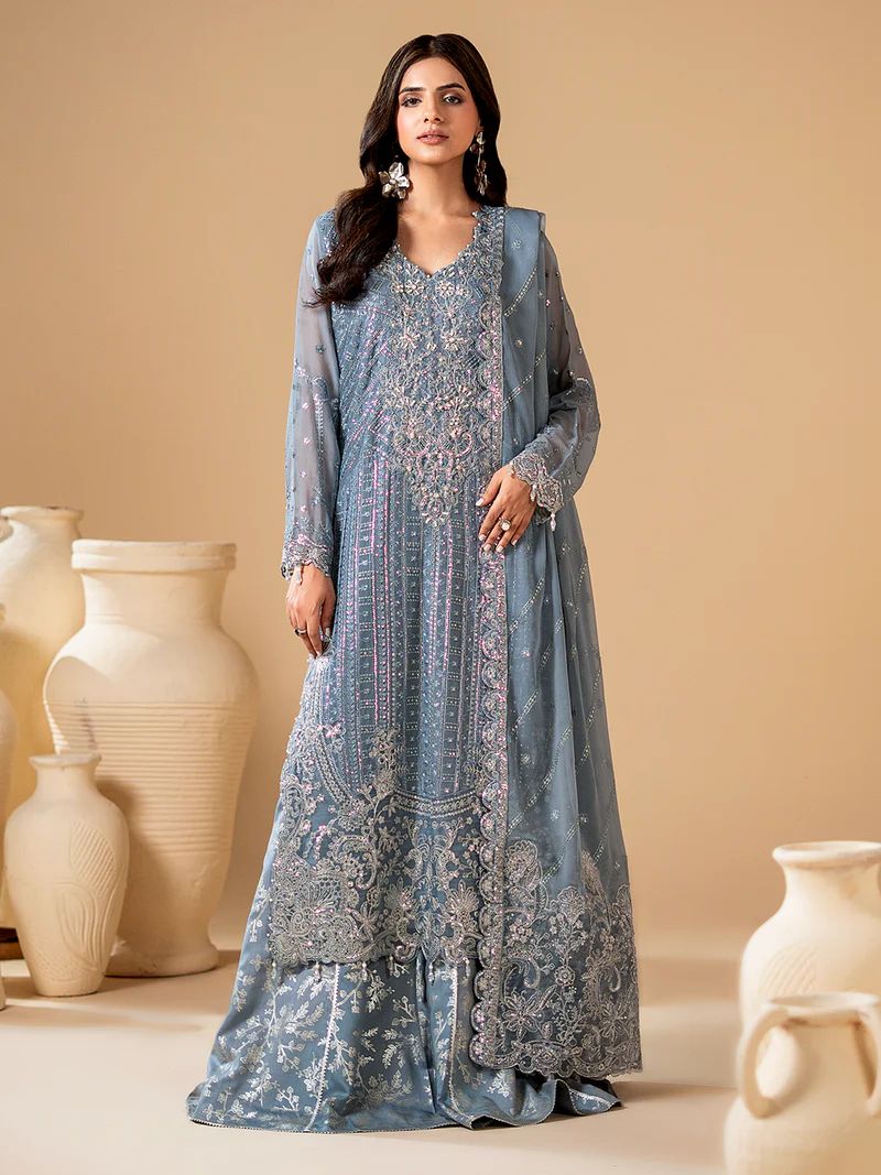 Sakeena Noire Embroidered Chiffon 3 Piece Suit – NSH7