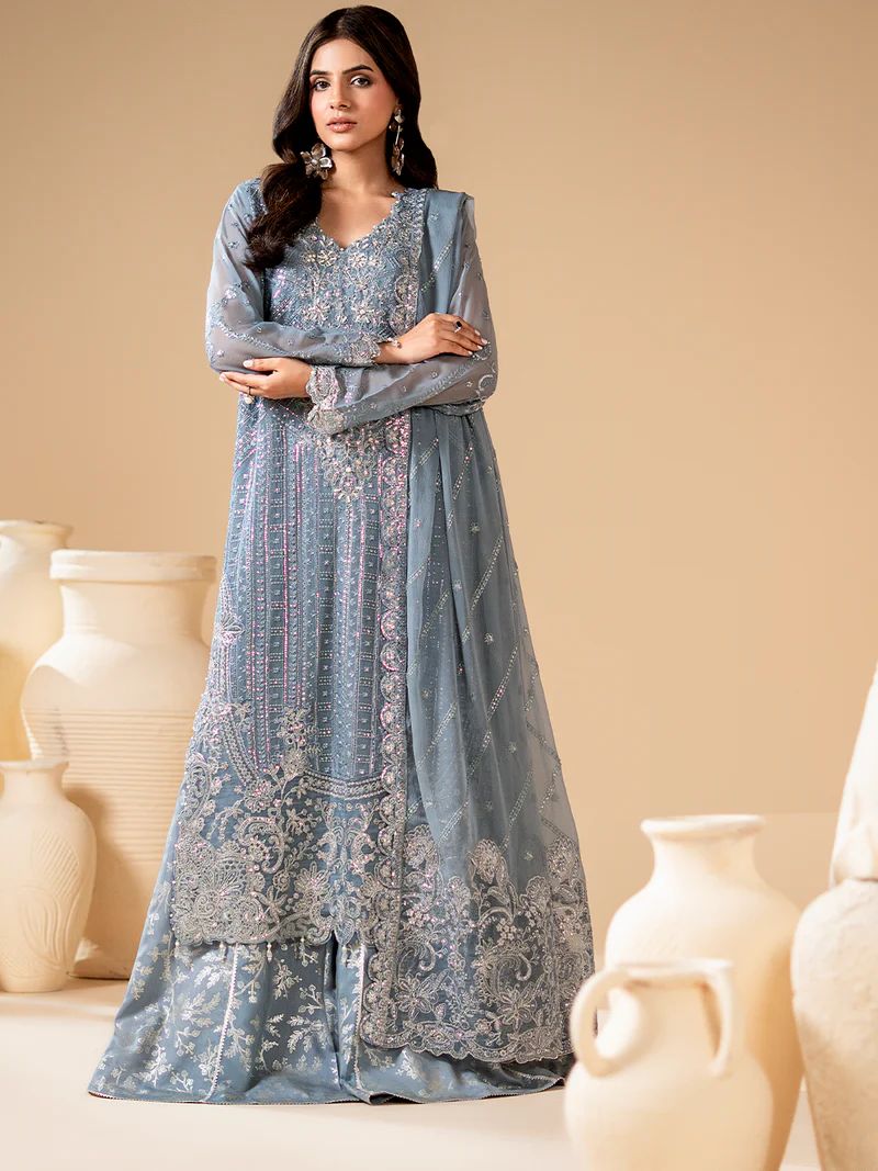 Sakeena Noire Embroidered Chiffon 3 Piece Suit – NSH7