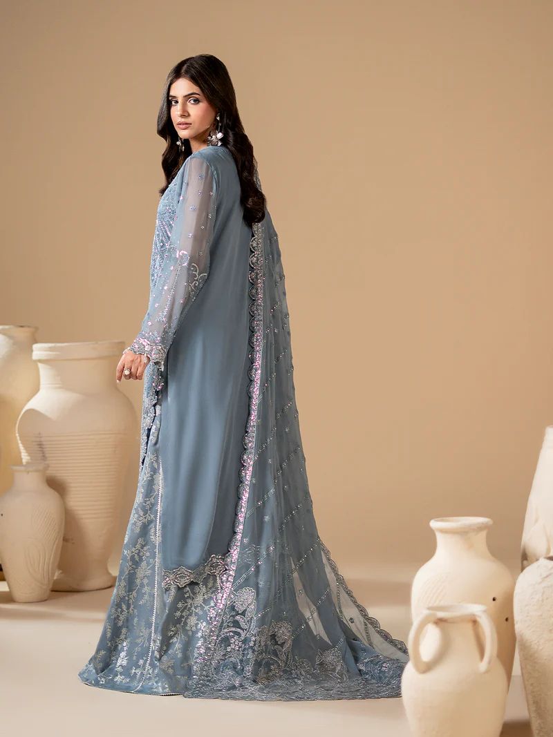 Sakeena Noire Embroidered Chiffon 3 Piece Suit – NSH7