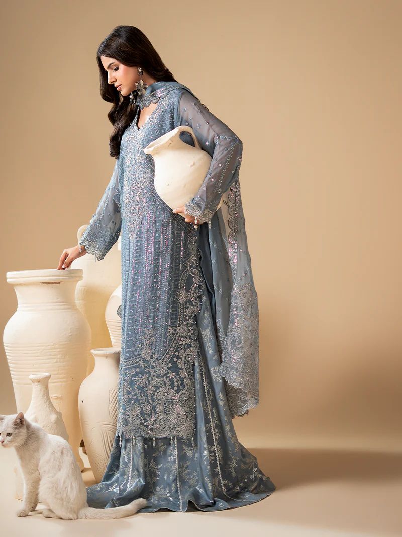 Sakeena Noire Embroidered Chiffon 3 Piece Suit – NSH7