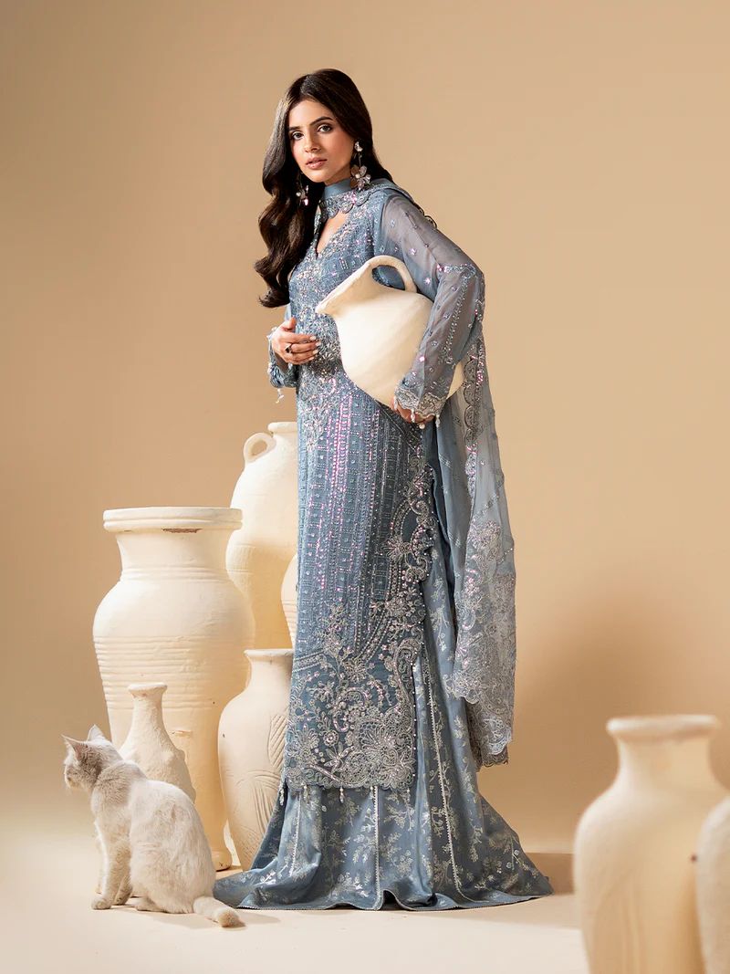 Sakeena Noire Embroidered Chiffon 3 Piece Suit – NSH7