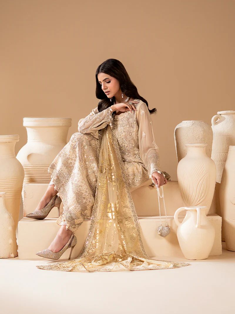 Sakeena Noire Embroidered Chiffon 3 Piece Suit – NSH8