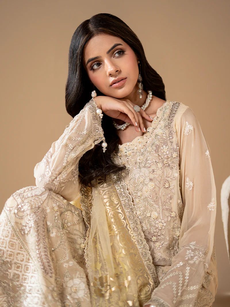 Sakeena Noire Embroidered Chiffon 3 Piece Suit – NSH8