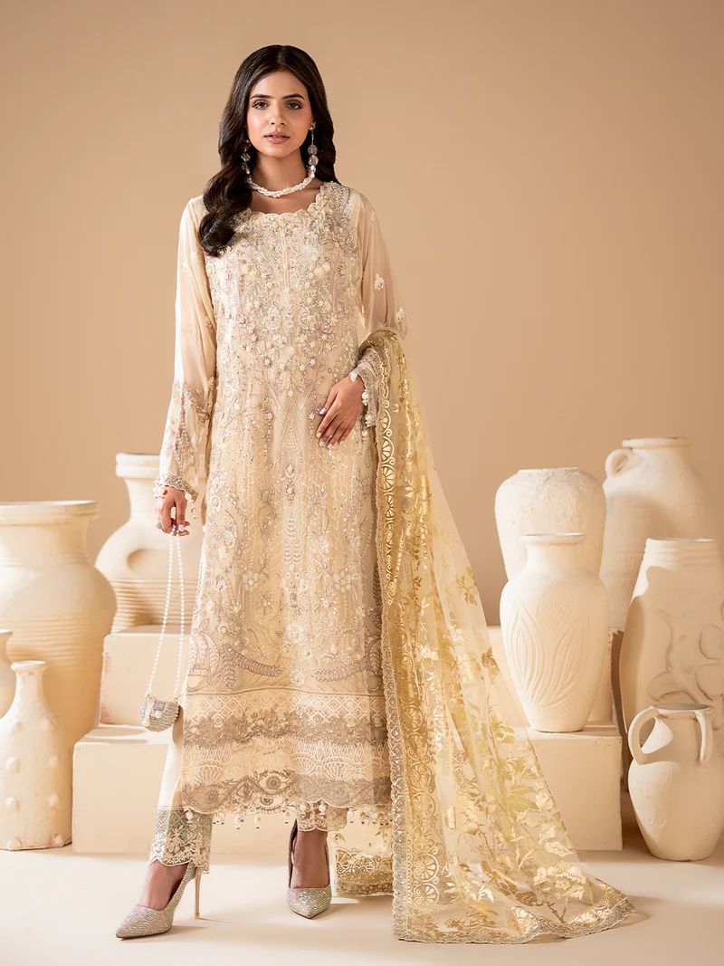 Sakeena Noire Embroidered Chiffon 3 Piece Suit – NSH8