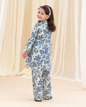Mona Pretty Prints Girls 2pc Poly Raw Silk Co-ord Set – Blue Floral KDDR2
