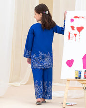 Mona Pretty Prints Girls 2pc Poly Raw Silk Co-ord Set Royal Blue Embroidered KDDR4