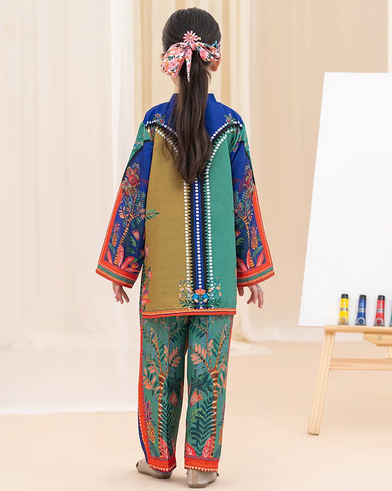 Mona Pretty Prints Girls 2pc Poly Raw Silk Co-ord Set Multi Colour Printed KDDR5