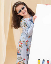 Mona Pretty Prints Girls 2pc Poly Raw Silk Co-ord Set Light Blue Floral Printed KDDR6