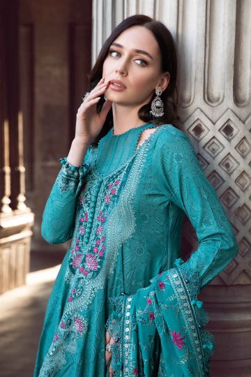 Maria B Winter Linen Collection Teal DL-1105