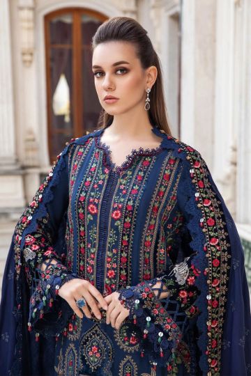 Maria B Winter Linen Collection Navy Blue DL-1109