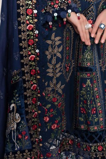 Maria B Winter Linen Collection Navy Blue DL-1109