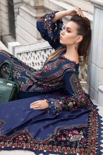 Maria B Winter Linen Collection Navy Blue DL-1109