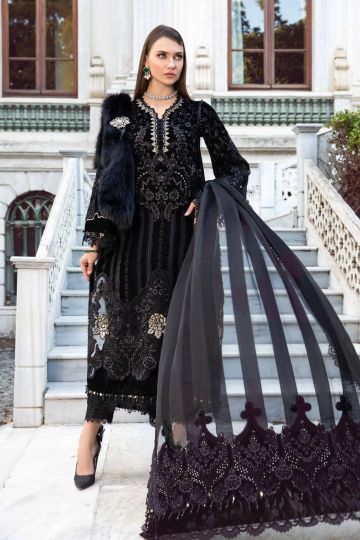 Maria B Winter Linen Collection Black & Gold DL-1111