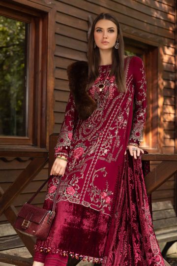 Maria B Winter Linen Collection Deep Pink DL-1112