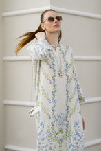 Sakeena Sheen Ivory Blue Floral Printed Poly Raw Silk 2pc Kaftan – SHH5
