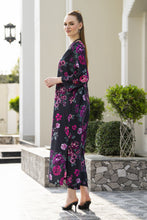Sakeena Sheen Black & Magenta Floral Printed Poly Raw Silk 2pc Kaftan – SHH6