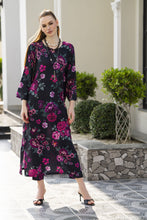 Sakeena Sheen Black & Magenta Floral Printed Poly Raw Silk 2pc Kaftan – SHH6