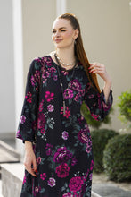 Sakeena Sheen Black & Magenta Floral Printed Poly Raw Silk 2pc Kaftan – SHH6