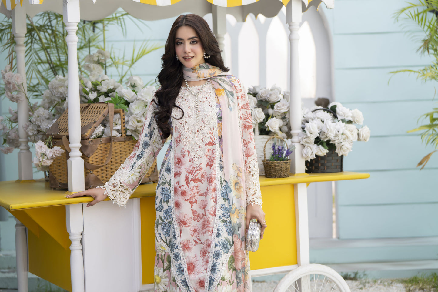 3pc Printed & Embroidered Summer Lawn Suit with Chiffon Dupatta RES15