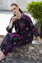 Sakeena Sheen Black & Magenta Floral Printed Poly Raw Silk 2pc Kaftan – SHH6