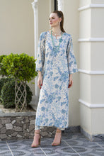 Sakeena Sheen Ivory & Blue Floral Printed Poly Raw Silk 2pc Kaftan – SHH2