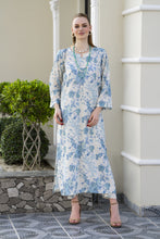 Sakeena Sheen Ivory & Blue Floral Printed Poly Raw Silk 2pc Kaftan – SHH2