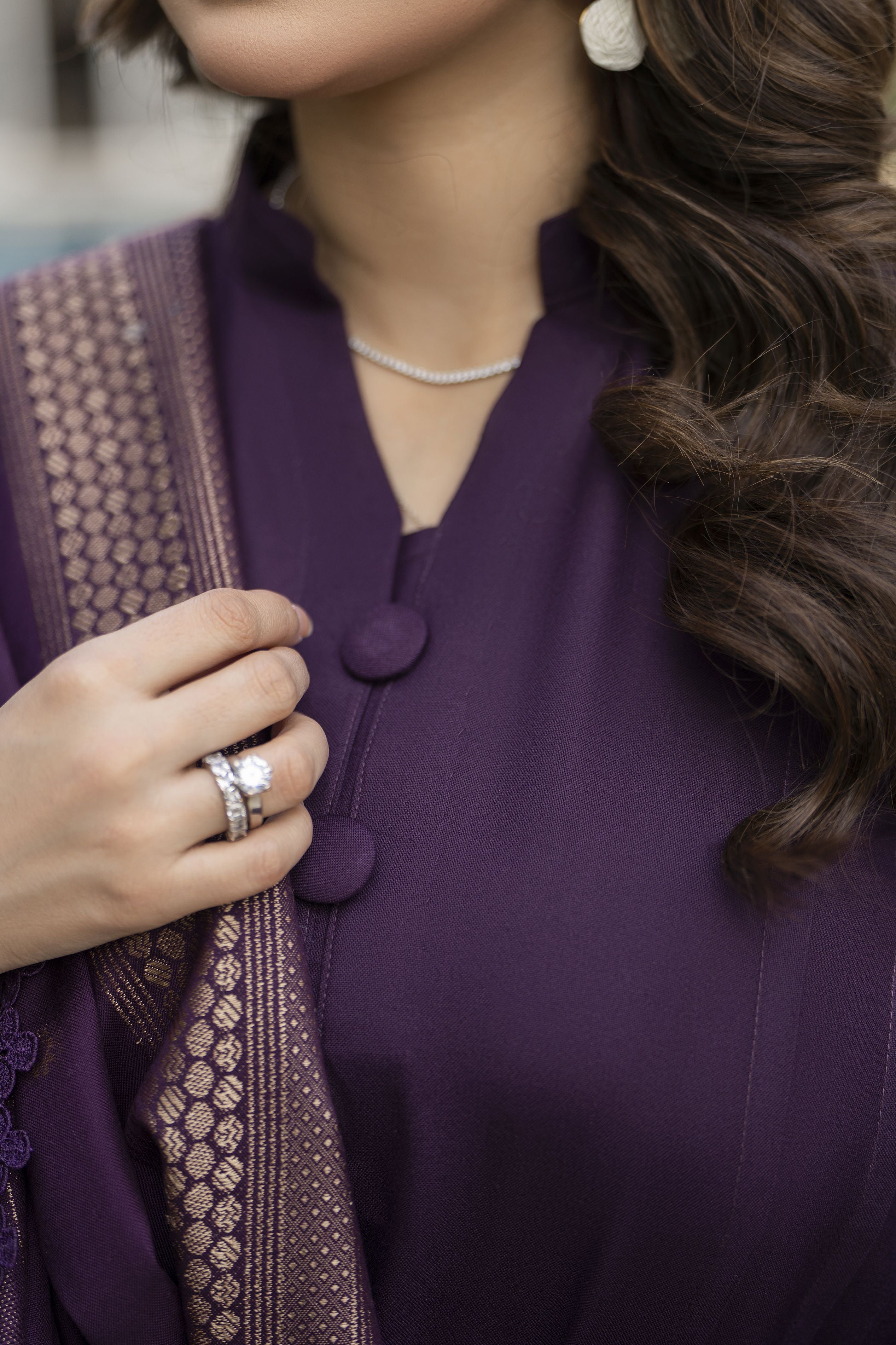 Purple Dhanak Long Dress with Multani Winter Shawl by Gul Warun GSR5