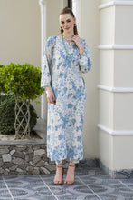 Sakeena Sheen Ivory & Blue Floral Printed Poly Raw Silk 2pc Kaftan – SHH2
