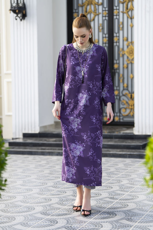 Sakeena Sheen Purple Floral Printed Poly Raw Silk 2pc Kaftan – SHH3