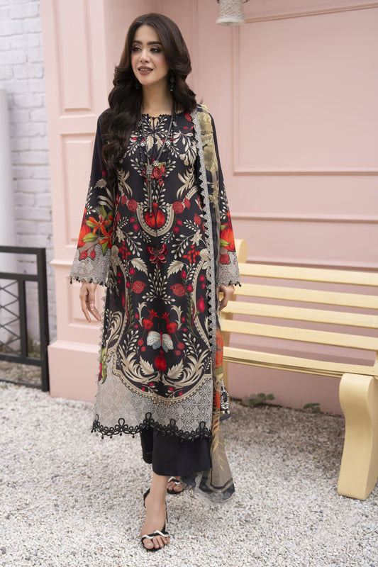 3pc Printed & Chikankari Embroidered Lawn Suit with Chiffon Dupatta RES7