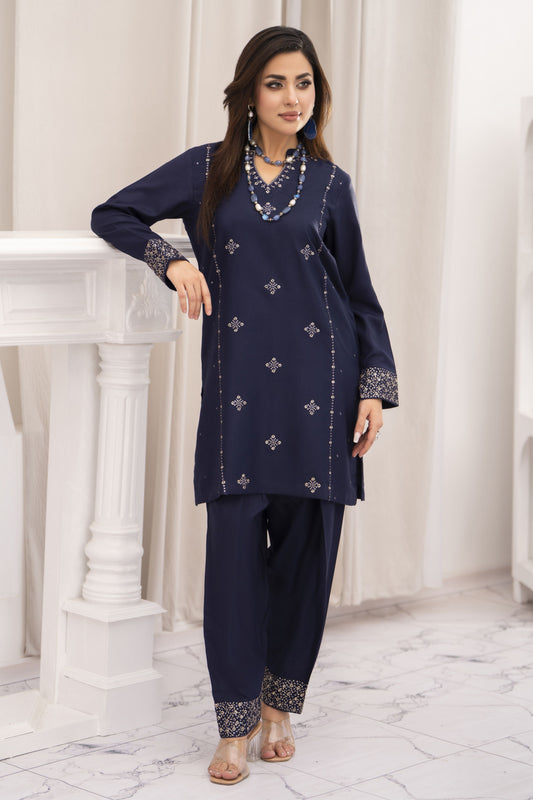 Miski FrostFit – Navy Embroidered Dhanak 2pc Pakistani Dress FFM6