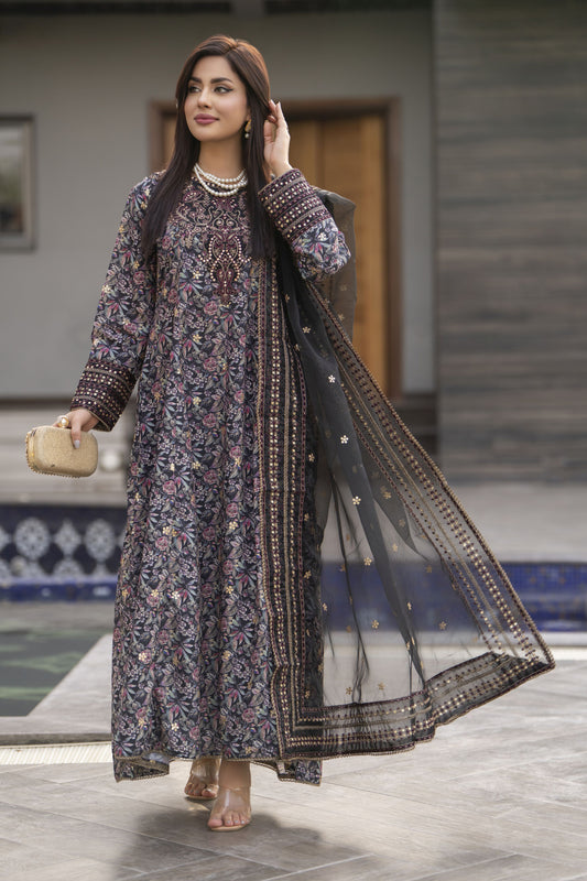 Mohagni 3pc Ready to Wear Silk Lawn Frock 2025 Collection Muse15