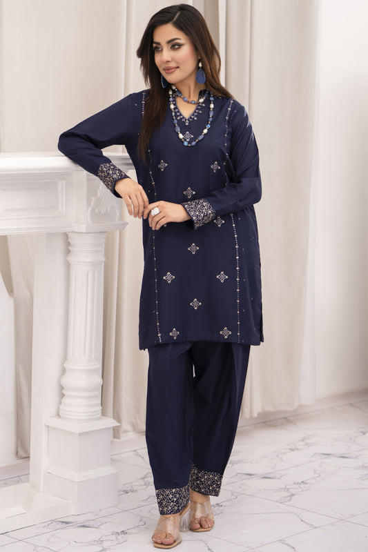 Miski FrostFit – Navy Embroidered Dhanak 2pc Pakistani Dress FFM6