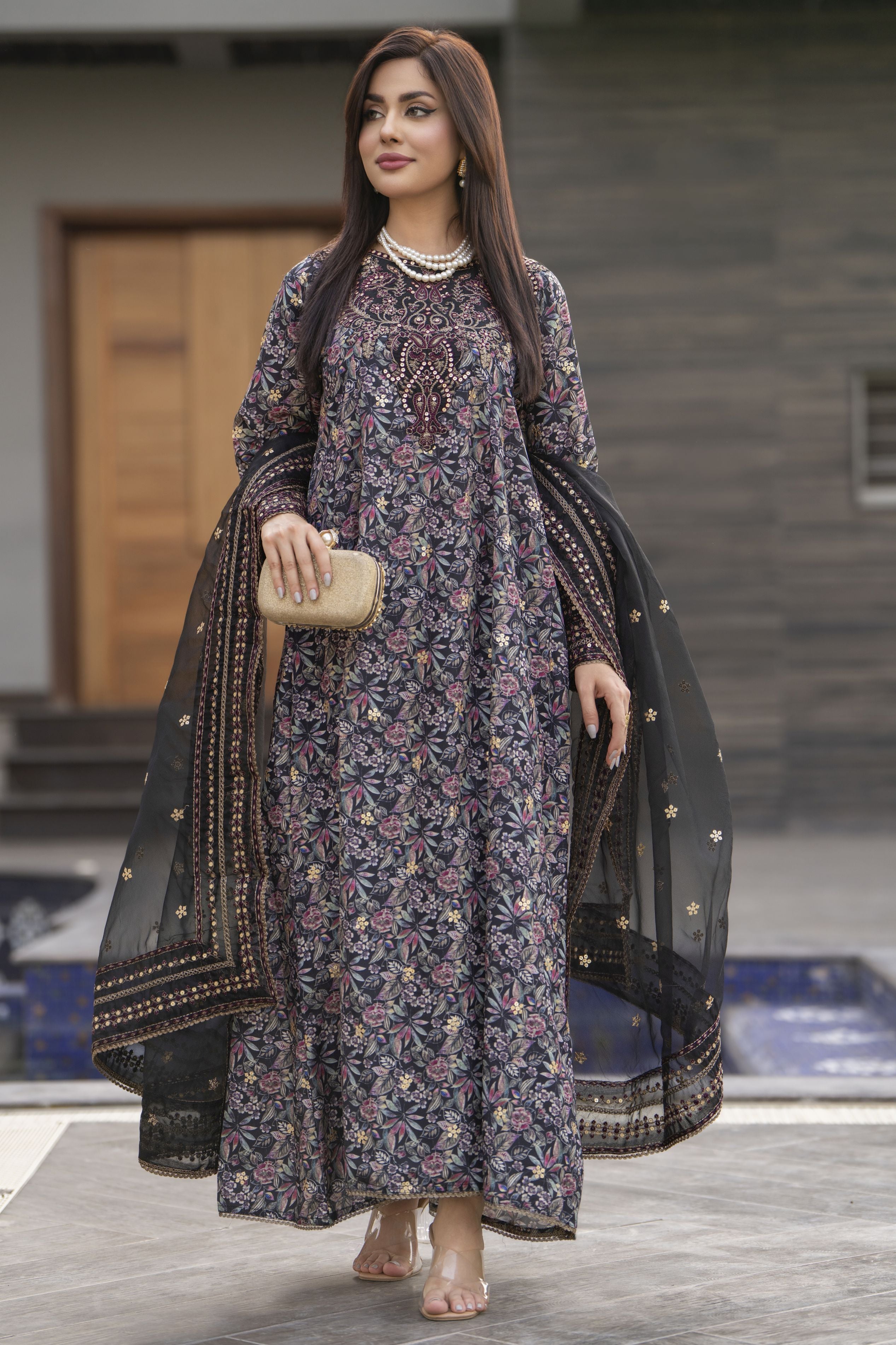 Mohagni 3pc Ready to Wear Silk Lawn Frock 2025 Collection Muse15
