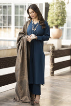 Teal Blue Dhanak Long Dress with Multani Winter Shawl by Gul Warun GSR9