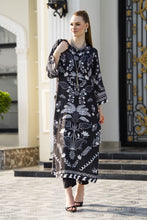 Sakeena Sheen Black & White Botanical Printed Poly Raw Silk 2pc Kaftan – SHH9